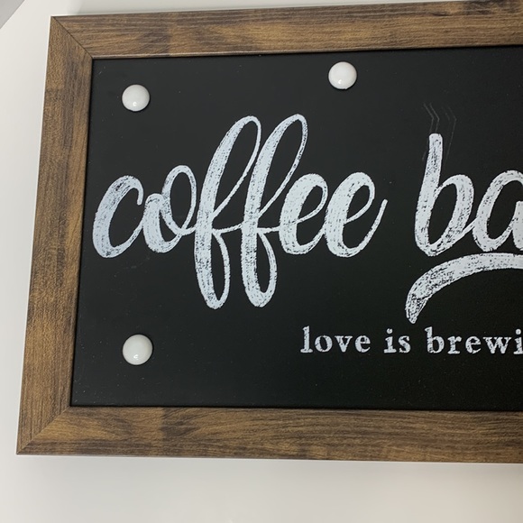 Coffee Bar | Wooden Framed Magnetic Coffee Bar Love Is Brewing Hanging Sign - Picture 3 of 7